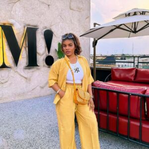 women's fashion yellow linen set