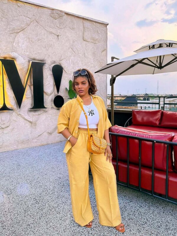 women's fashion yellow linen set