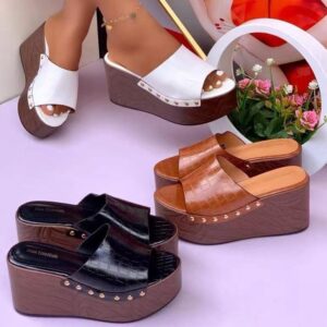 ladies studded wedge slippers