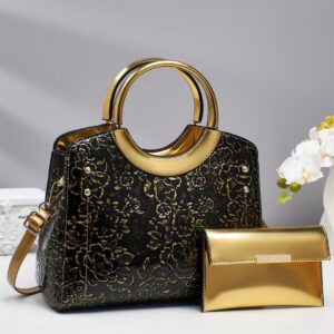 women 2 in 1 embossed pu leather handbag