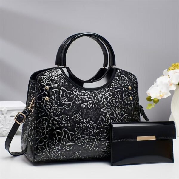 women 2 in 1 embossed pu leather handbag