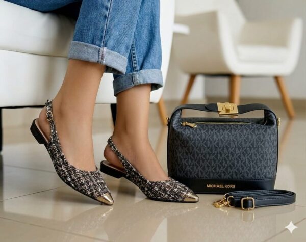 Low Heeled Slingback Flat Shoe With HandBag Low Heeled Slingback Flat Shoe With HandBag
