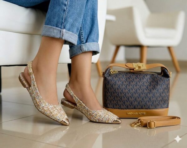Low Heeled Slingback Flat Shoe With HandBag Low Heeled Slingback Flat Shoe With HandBag