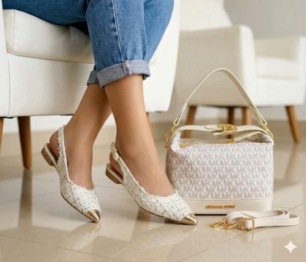 Low Heeled Slingback Flat Shoe With HandBag Low Heeled Slingback Flat Shoe With HandBag